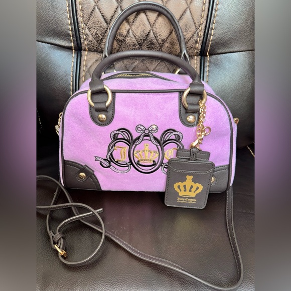 Juicy Couture Juicy Lovers Club Bowler Shoulder Bag Violet Velour Stylish - Picture 1 of 5